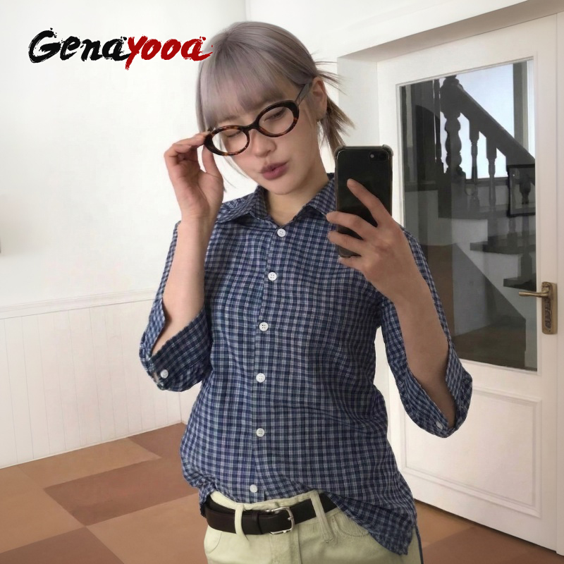 Street Fashion Japan - Genayooa Y2k клетчатая рубашка женская три