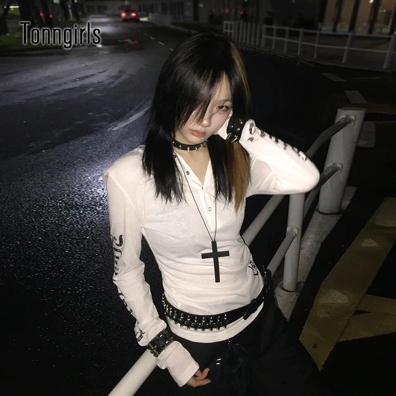 Graphic Hoodie Streetwear - Tonngirls Y2k Винтажная футболка женские прозрачные